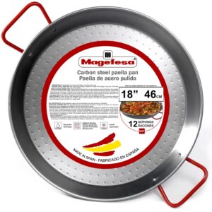 magefesa® carbon - paella pan 18 in - 46 cm for 12 servings, made in enameled steel, with dimples for greater resistance and lightness, ideal for cooking outdoors, cook your own valencian paella