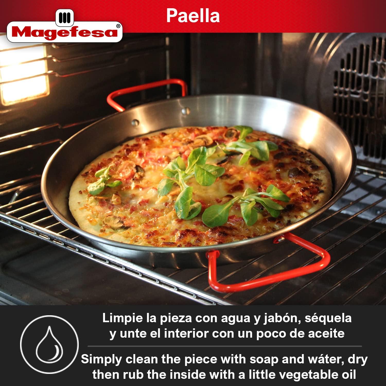 MAGEFESA® Carbon - paella pan 18 in - 46 cm for 12 Servings, made in Enameled Steel, with dimples for greater resistance and lightness, ideal for cooking outdoors, cook your own Valencian paella