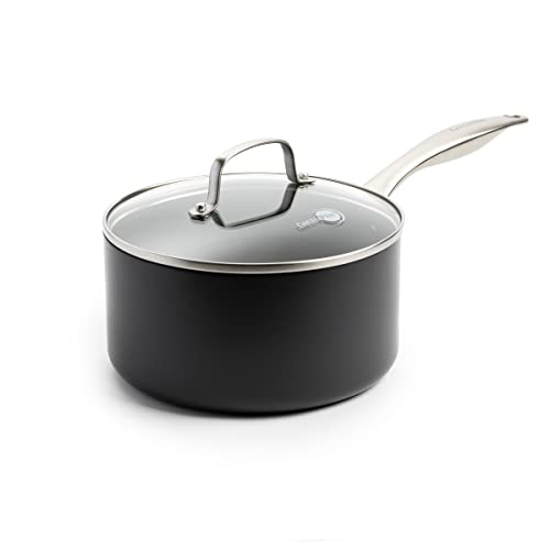 GreenPan Canterbury Hard Anodized Healthy Ceramic Nonstick, 3.25QT Saucepan Pot with Lid, PFAS-Free, Dishwasher Safe, Oven Safe, Black