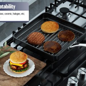 Cooks Standard Nonstick Square Grill Pan 11 x 11-Inch, Hard Anodized Grilling Skillet Pan Cookware for Camping, Home Use