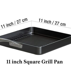 Cooks Standard Nonstick Square Grill Pan 11 x 11-Inch, Hard Anodized Grilling Skillet Pan Cookware for Camping, Home Use