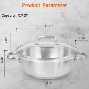 Duxtop Professional Stainless Steel Cooking Pot, 5.7-Quart Stock Pot with Glass Lid, Impact-bonded Technology