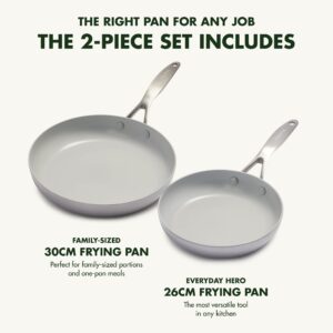 GreenPan Venice Pro Tri-Ply Stainless Steel Healthy Ceramic Nonstick 10" and 12" Frying Pan Skillet Set, PFAS-Free, Multi Clad, Induction, Dishwasher Safe, Oven Safe, Silver