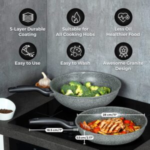 Oursson Frying Pan Nonstick Induction, Flat Bottom, Stir Fry Pan, Induction (11 inch Pan)