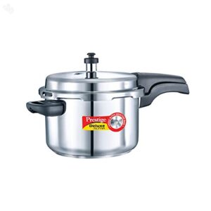 prestige 4l alpha deluxe induction base stainless steel pressure cooker, 4.0-liter , silver