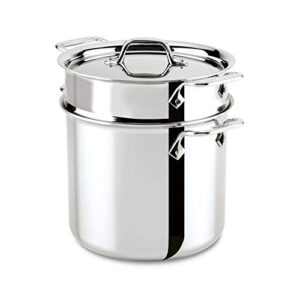 all-clad stainless steel tri-ply bonded dishwasher safe pasta pentola with insert / cookware, 7-quart, silver