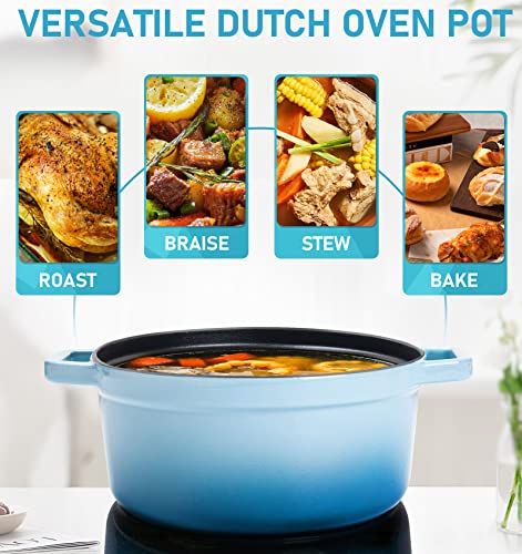 MICHELANGELO Dutch Oven Pot with Lid, 5 Quart Dutch Oven Cast Iron, Enameled Cast Iron Dutch Oven with Lid, Enamel Dutch Oven for Bread Baking, 5 Qt Dutch Oven Pot with Silicone Accessories, Blue