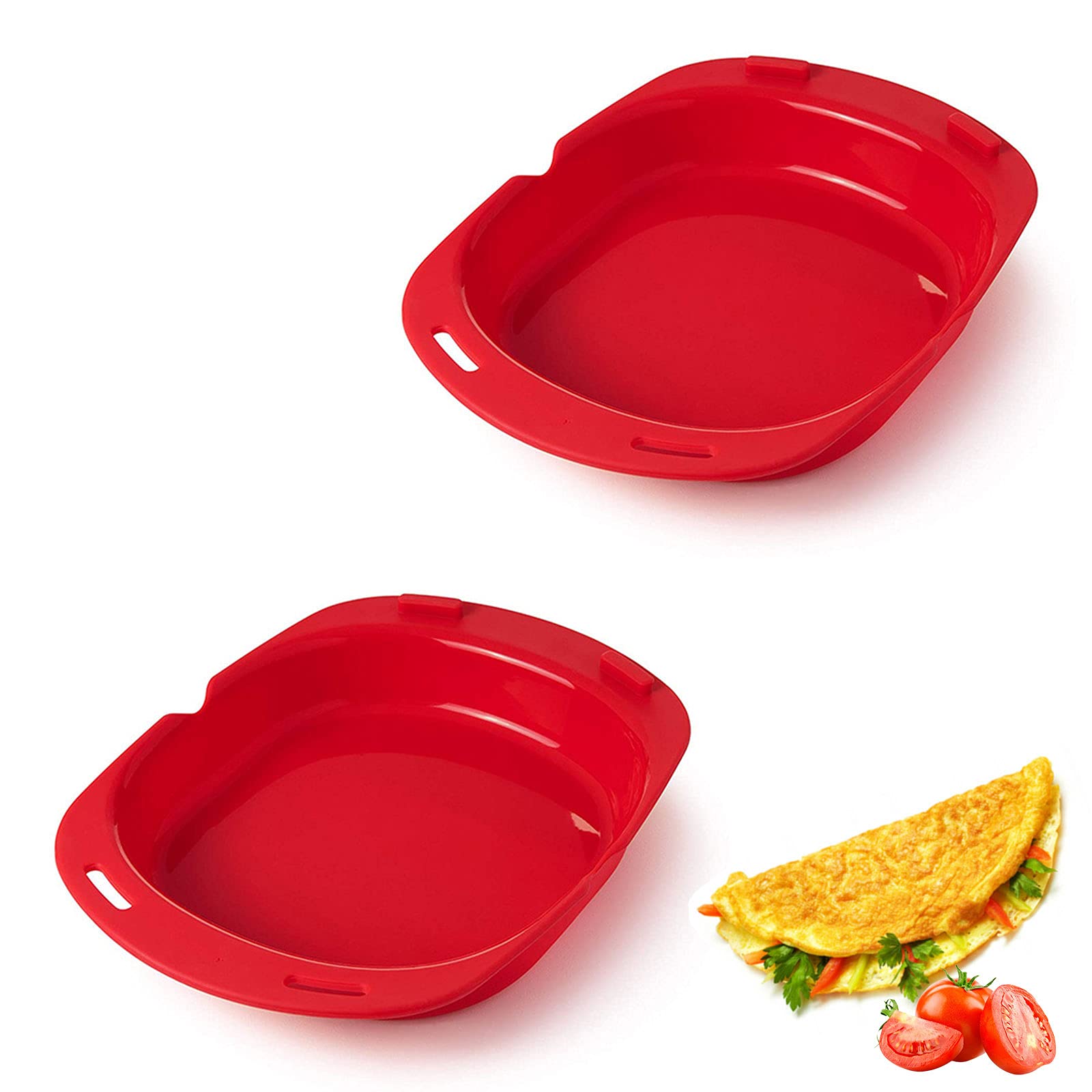 KOXHOX 2 Pack Silicone Omelette Maker Microwave Oven Non Stick Omelette Maker Egg Roll Baking Plate Pan Omelette Maker Red