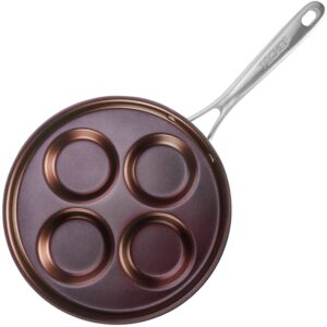 techef - eggcelente pan, swedish pancake pan, plett pan, multi egg pan, 4-cup egg frying pan, nonstick egg cooker pan, dishwasher safe, oven safe, stay cool handle, (made in korea) (purple)