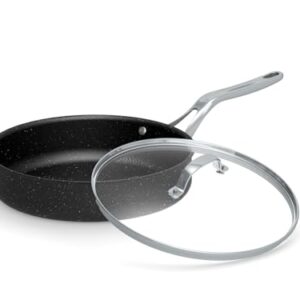 THE ROCK by Starfrit 11" Deep Fry Pan with Glass Lid and Stainless Steel Handles, Black