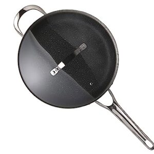 THE ROCK by Starfrit 11" Deep Fry Pan with Glass Lid and Stainless Steel Handles, Black