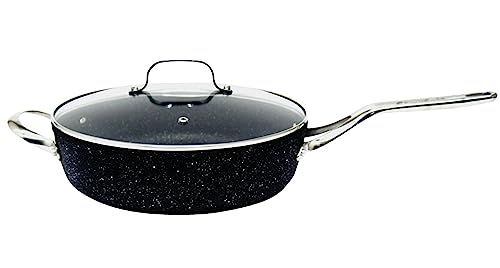 THE ROCK by Starfrit 11" Deep Fry Pan with Glass Lid and Stainless Steel Handles, Black