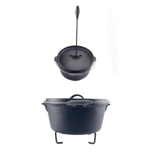 GLOCHYRA Camp Dutch oven Lid lifter 16.5" and Stand 10.6" - 2 piece set -Dutch oven camp cooking accessories, cooking trivet and Cast iron Lid lifter-comes with a storage bag