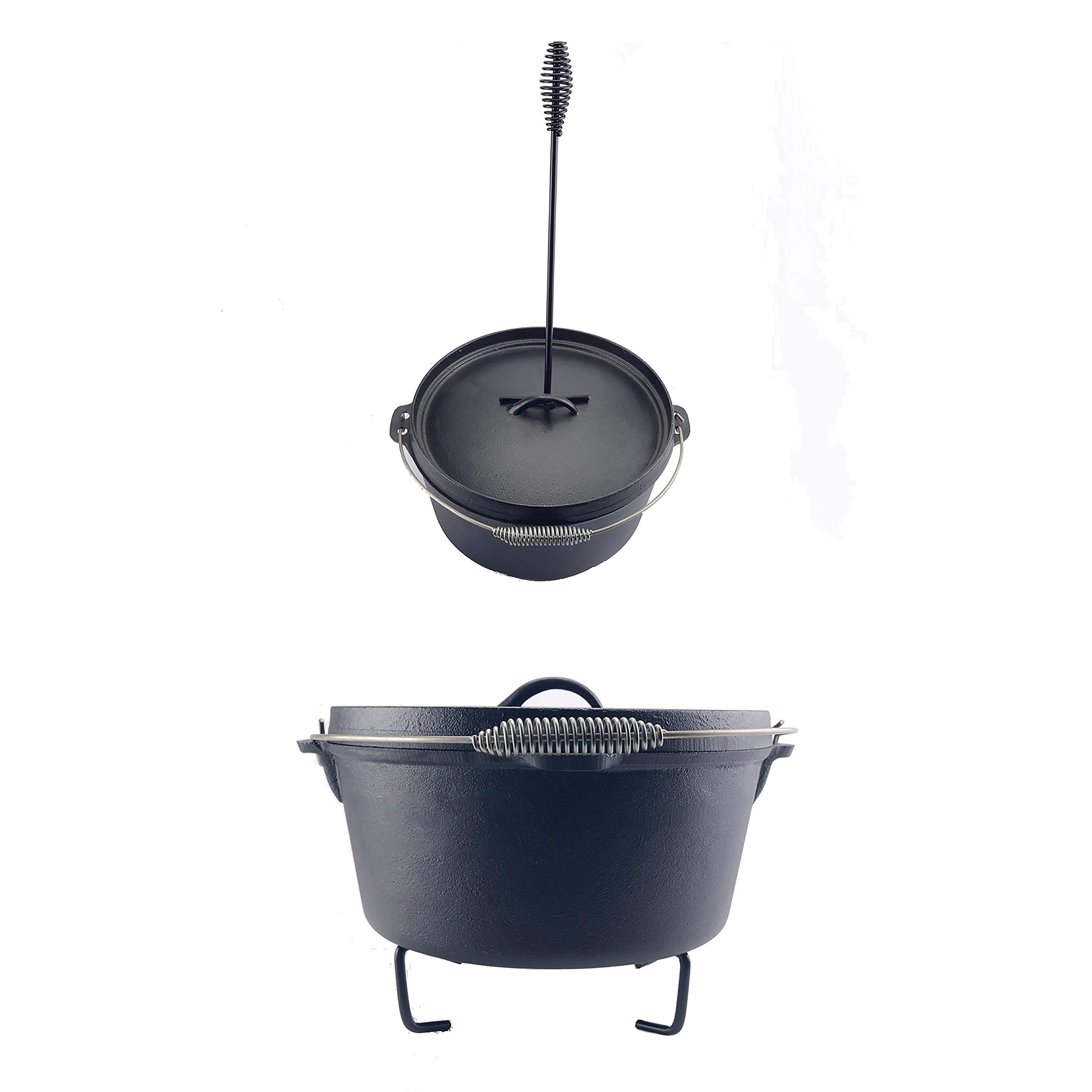 GLOCHYRA Camp Dutch oven Lid lifter 16.5" and Stand 10.6" - 2 piece set -Dutch oven camp cooking accessories, cooking trivet and Cast iron Lid lifter-comes with a storage bag