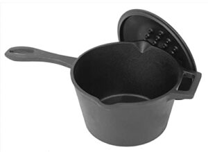 bayou classic 7448 2.5-qt cast iron covered sauce pot features self-basting domed lid perfect for reducing sauces simmering soups or boiling eggs
