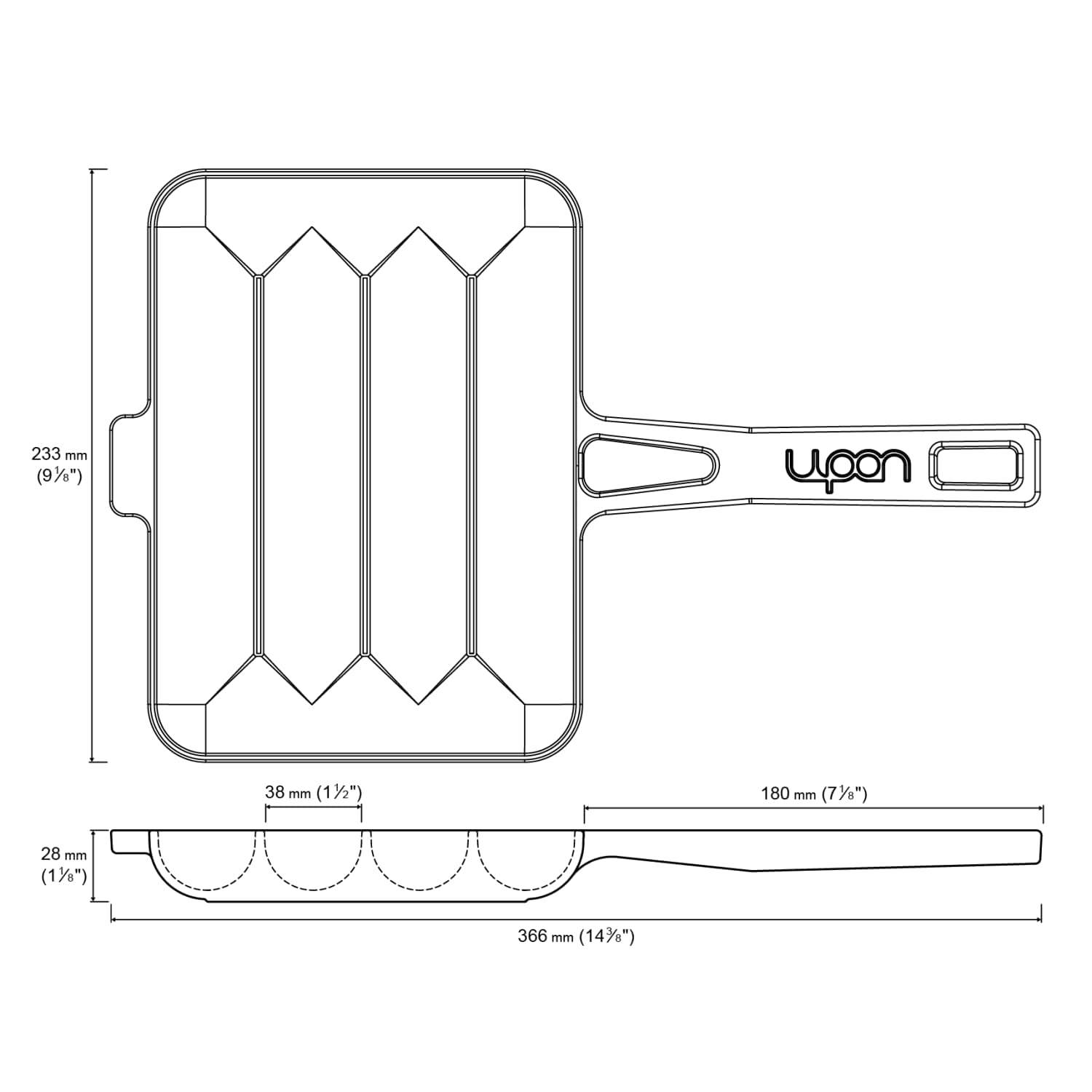 UPAN The Cast Iron Sausage Pan - Pre Seasoned Square Grill Pan for Kitchen and Outdoor Use.