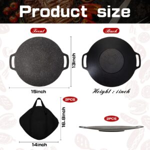 2 Pcs Korean BBQ Grill Pan 6 Layer Coating Non Stick Grill Round Griddle Pan with 2 Pcs Cover Bag for Gas Open Fire Camping Home Outdoor Stoves, Circular Size 13 Inches