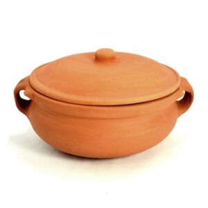 ancient cookware, indian clay curry pot, extra large, 10 inch, 3.5 quarts