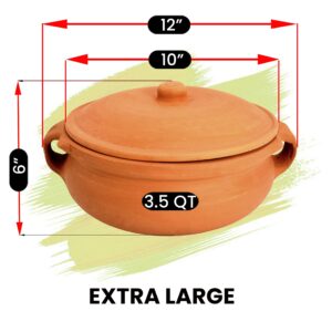Ancient Cookware, Indian Clay Curry Pot, Extra Large, 10 Inch, 3.5 Quarts