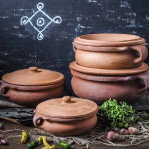 Ancient Cookware, Indian Clay Curry Pot, Extra Large, 10 Inch, 3.5 Quarts