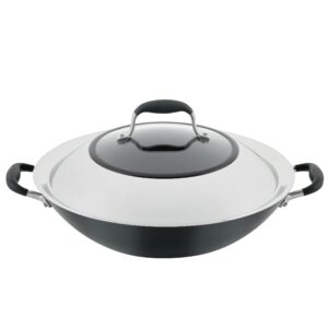 anolon advanced home hard-anodized nonstick open stock cookware- woks (14-inch covered wok, onyx)