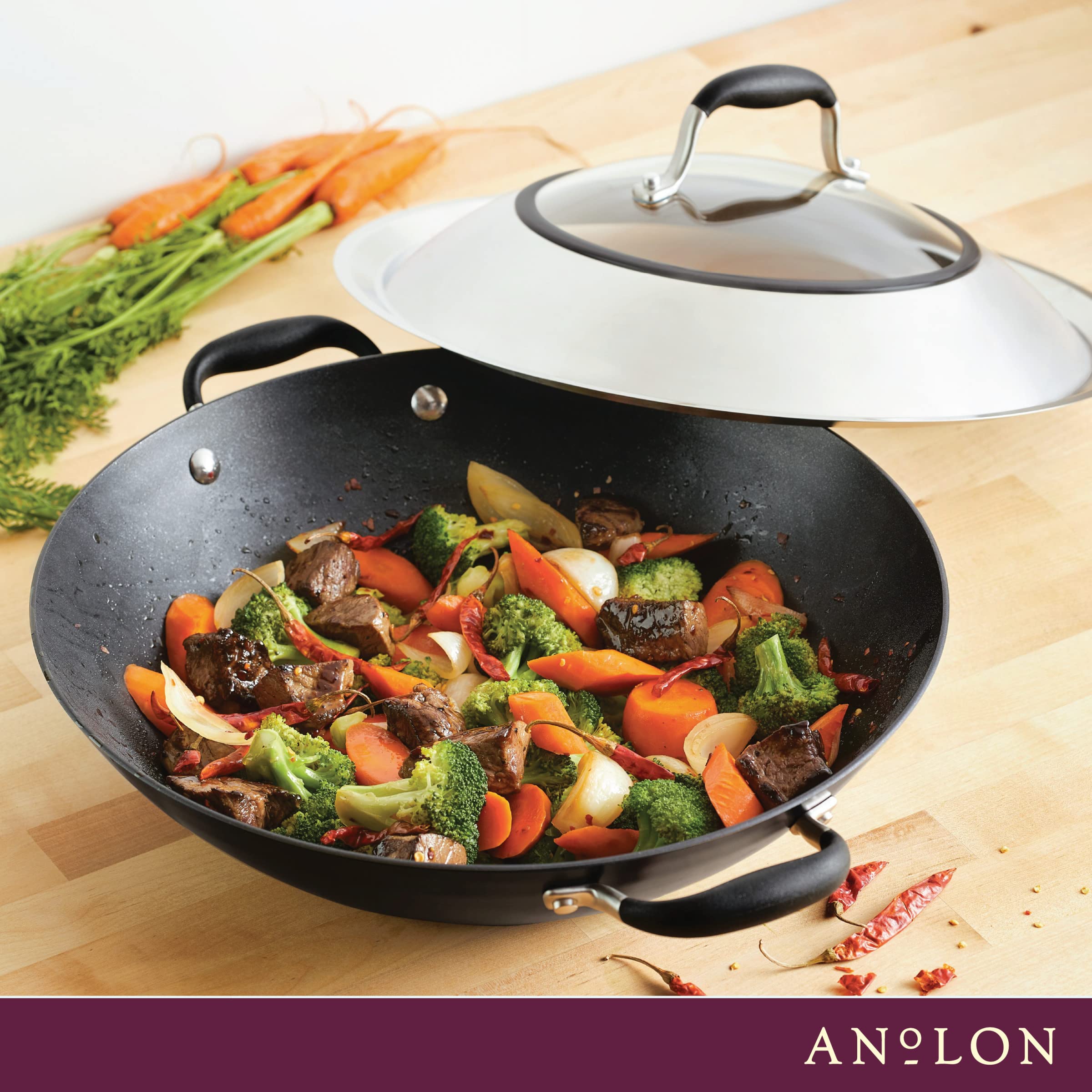 Anolon Advanced Home Hard-Anodized Nonstick Open Stock Cookware- Woks (14-Inch Covered Wok, Onyx)