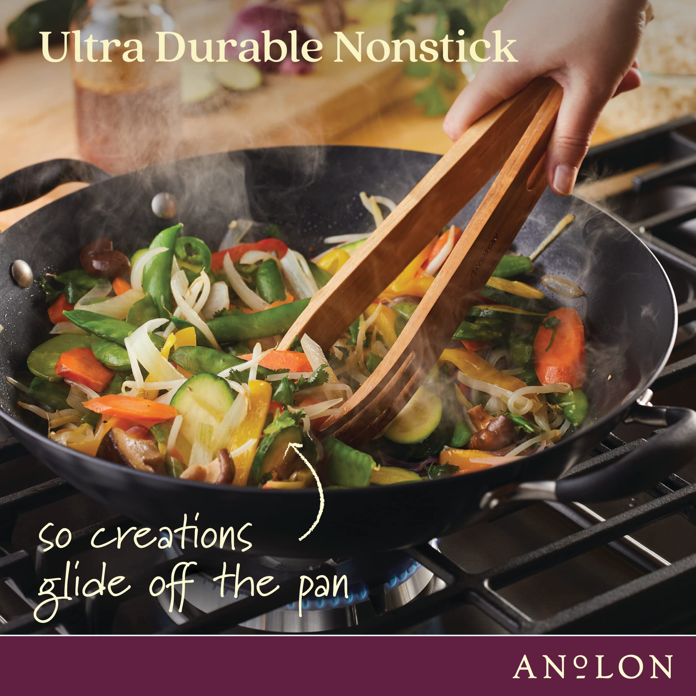 Anolon Advanced Home Hard-Anodized Nonstick Open Stock Cookware- Woks (14-Inch Covered Wok, Onyx)