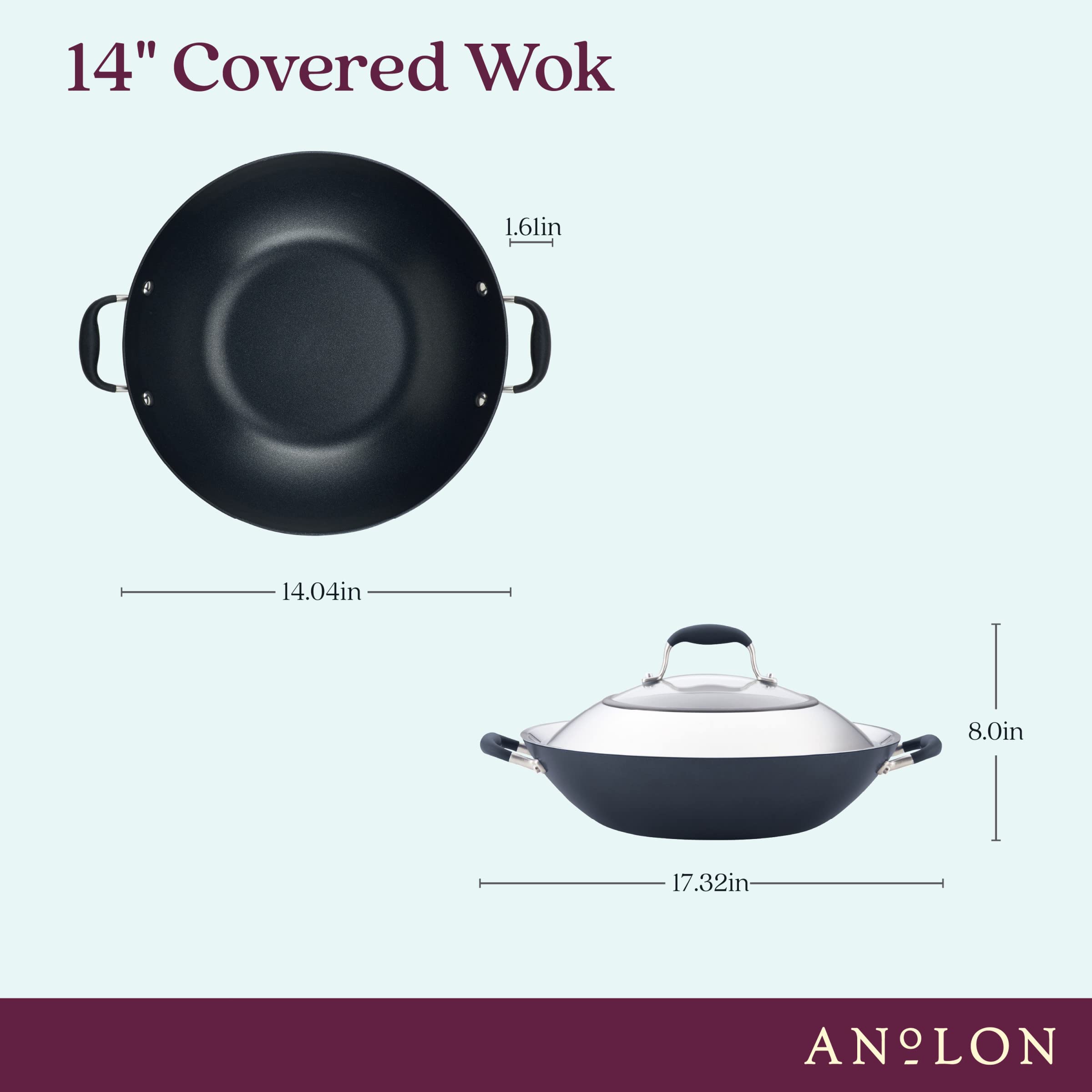 Anolon Advanced Home Hard-Anodized Nonstick Open Stock Cookware- Woks (14-Inch Covered Wok, Onyx)