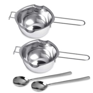 milkary 2 pieces stainless steel double boiler pot with 2 metal spoon, chocolate melting pot for melting chocolate, butter, cheese, candle and wax making kit double spouts 400ml/14oz