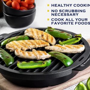 Grill Pan For StoveTop Nonstick - Griddle Pan for Stove Top - Smokeless BBQ Grilling Pan For Electric Stove, Gas Stove Grill - Steak Pan, Fish, Chicken, Vegetables - 12 Inches - Black - WaxonWare