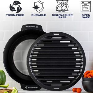 Grill Pan For StoveTop Nonstick - Griddle Pan for Stove Top - Smokeless BBQ Grilling Pan For Electric Stove, Gas Stove Grill - Steak Pan, Fish, Chicken, Vegetables - 12 Inches - Black - WaxonWare