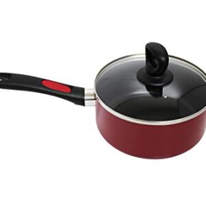 Mirro A79624 Get A Grip Aluminum Nonstick Saucepan with Glass Lid Cookware, 3-Quart, Red