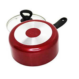 Mirro A79624 Get A Grip Aluminum Nonstick Saucepan with Glass Lid Cookware, 3-Quart, Red