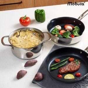 MOBUTA USA Stainless Steel Stock Pot 5-Quart, Nonstick Stock Pot All Stove Compatible,Silver