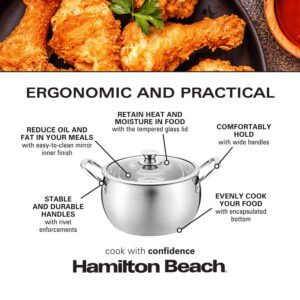Hamilton Beach Stainless Steel 7-Quart Dutch Oven - Professional Premium Oven Safe Stock Pot with Ergonomic Handle & Glass Lid - Fryer Pot for Braising