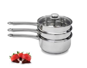 double boiler & steam pots for chocolate and fondue melting pot, candle making, stainless steel steamer with tempered glass lid for clear view while cooking, dishwasher (3 qts & 4 pieces)