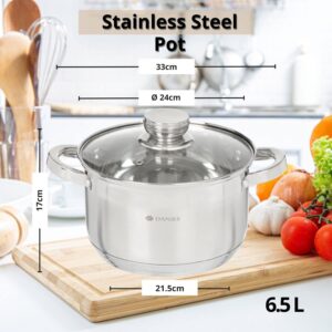 Daniks Standard Stainless Steel Kitchen Induction Pot Cookware Set | 6-Piece | Dishwasher Safe Pots | 2 Quart + 3 Quart + 4 Quart | Measuring Scale | Silver