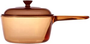 vintage corning visions visionware 1.5l amber sauce pan pot w/lid