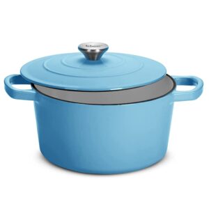 klee 4-quart dutch oven pot with self-basting lid (dusty-blue) - heavy-duty enameled cast iron dutch oven casserole dish for braising, broiling, baking, frying, and more - oven-safe up to 500°f