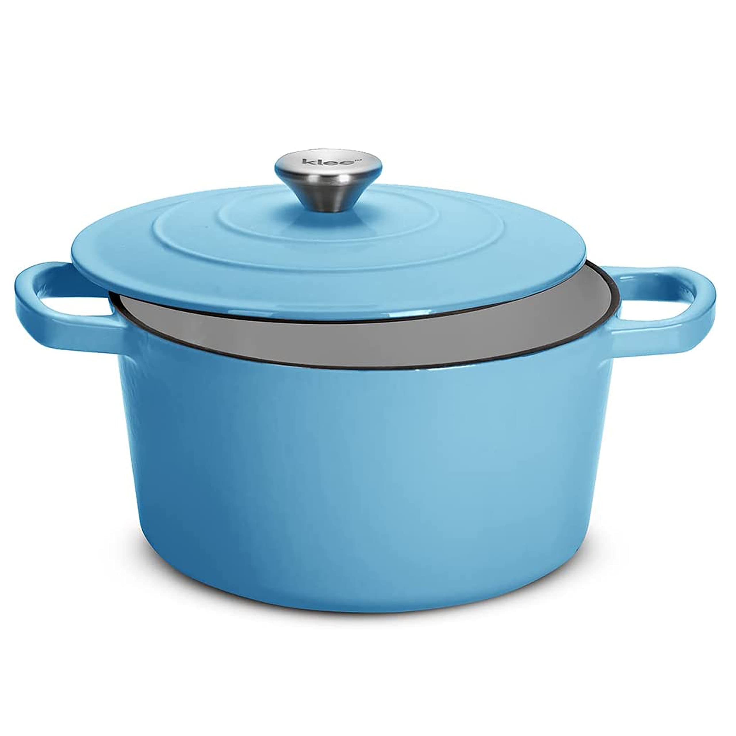 Klee 4-Quart Dutch Oven Pot with Self-Basting Lid (Dusty-blue) - Heavy-Duty Enameled Cast Iron Dutch Oven Casserole Dish for Braising, Broiling, Baking, Frying, and More - Oven-Safe Up To 500°F