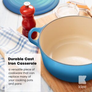 Klee 4-Quart Dutch Oven Pot with Self-Basting Lid (Dusty-blue) - Heavy-Duty Enameled Cast Iron Dutch Oven Casserole Dish for Braising, Broiling, Baking, Frying, and More - Oven-Safe Up To 500°F