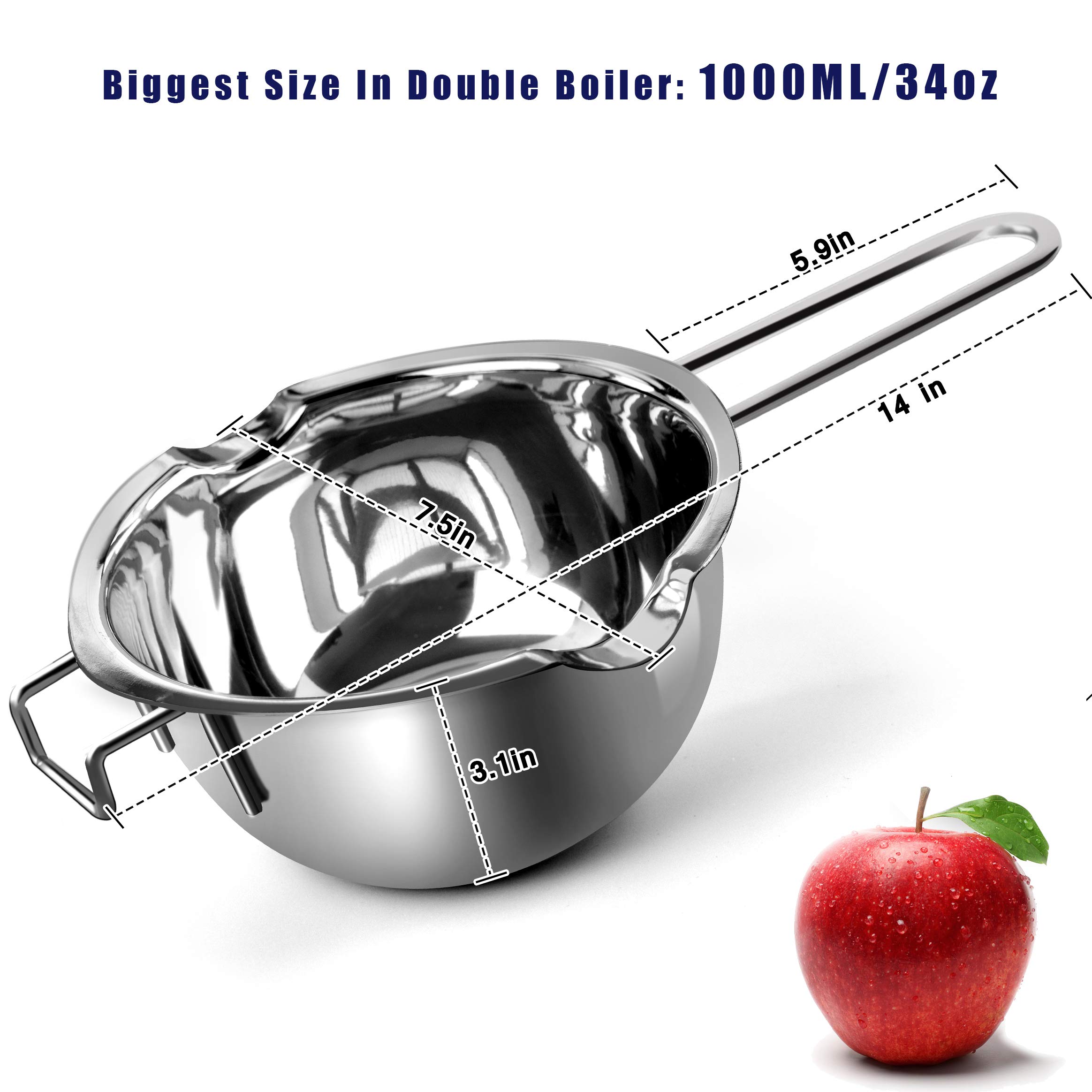 1000ML Double Boiler Pot Set Stainless Steel Melting Pot For Chocolate, Candle and Candy Making (34oz)