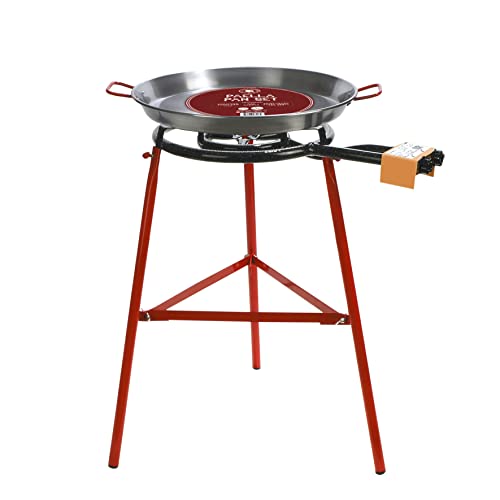 Gourmanity, Tabarca Paella Burner and Stand Set with 20 Inch Carbon Steel Paella Pan, Paella Pan and Burner Set with Reinforced Legs, 14 Servings, Paella Kit Imported from Spain, Made by Garcima