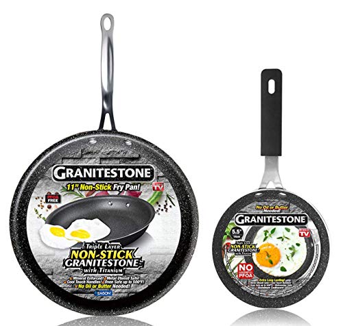 Granitestone Original 10 Nonstick Frying Pan with 5.5" Egg Omelette Pan, Nonstick Skillet Set, No-warp, Mineral-enforced, PFOA-Free, Oven Safe Dishwasher-safe Cookware Set - As Seen On TV