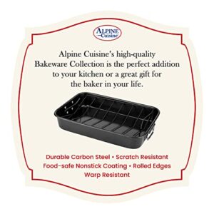 Alpine Cuisine Turkey Roaster Pan with Rack 16-Inch - Nonstick Coating Carbon Steel Pan - Black & Heavy Duty Roasting Pan - Easy to Clean, Multipurpose Use - Durable & Dishwasher Safe