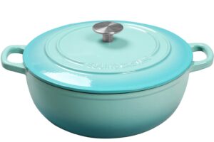 edging casting enameled cast iron dutch oven with lid, bread oven dual handle, cookware pot, suitable for bread baking, 3.5 quart, peacock blue