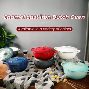 EDGING CASTING Enameled Cast Iron Dutch Oven with Lid, Bread Oven Dual Handle, Cookware Pot, Suitable For Bread Baking, 3.5 Quart, Peacock Blue