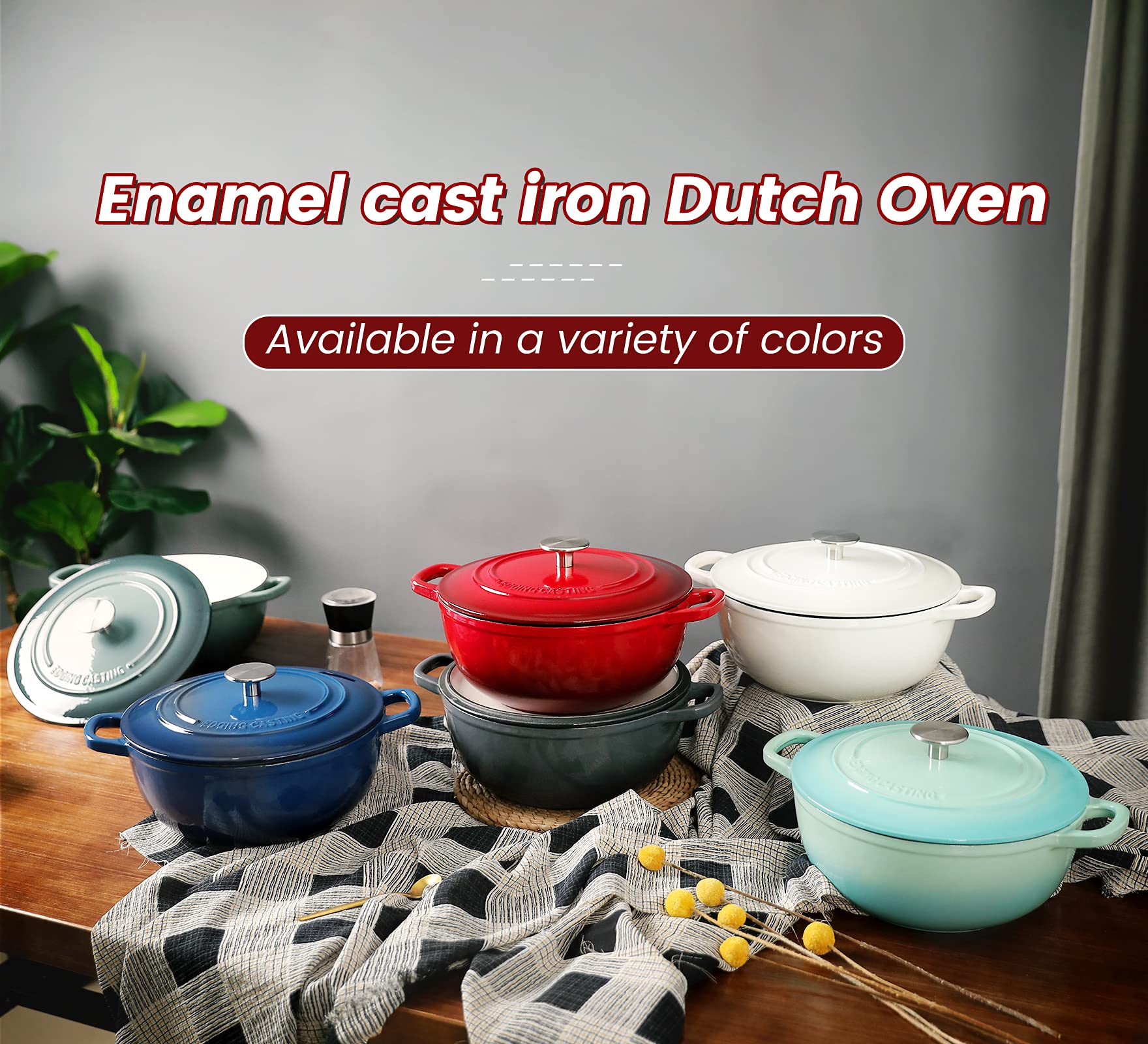 EDGING CASTING Enameled Cast Iron Dutch Oven with Lid, Bread Oven Dual Handle, Cookware Pot, Suitable For Bread Baking, 3.5 Quart, Peacock Blue