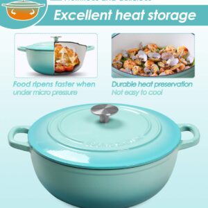 EDGING CASTING Enameled Cast Iron Dutch Oven with Lid, Bread Oven Dual Handle, Cookware Pot, Suitable For Bread Baking, 3.5 Quart, Peacock Blue