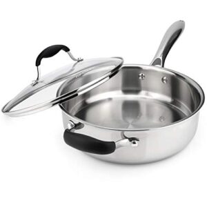 avacraft 18/10 tri-ply stainless steel saute pan with lid, helper handle, induction pan, versatile stainless steel skillet, sauté pans in our pots and pans cookware (3.5 quarts)